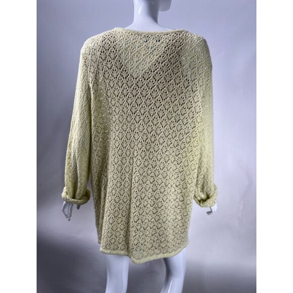 Sag Harbor Womens 2X Vintage Yellow Open Knit Cardigan Sweater Button Front - Picture 14 of 16